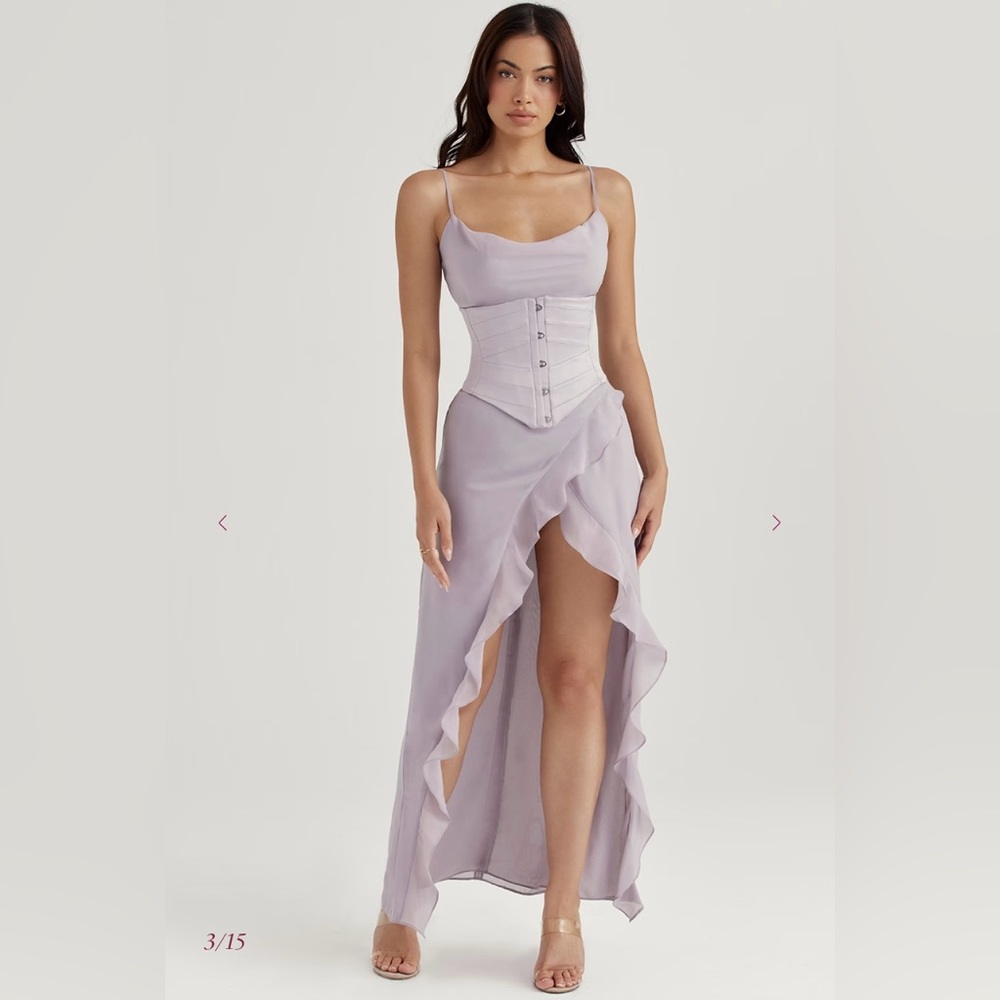 Alexandria w/ Corset House of CB Dress Vienne Lavender Gray Flowy Purple Medium - Picture 4 of 17